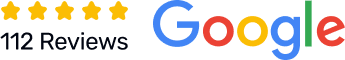 Google logo with five yellow stars, indicating a rating of 5 stars from 112 reviews.